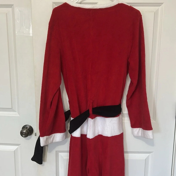 Secret Santa Footed Onesie Santa Size Small red white belt Christmas pajamas - Picture 6 of 8